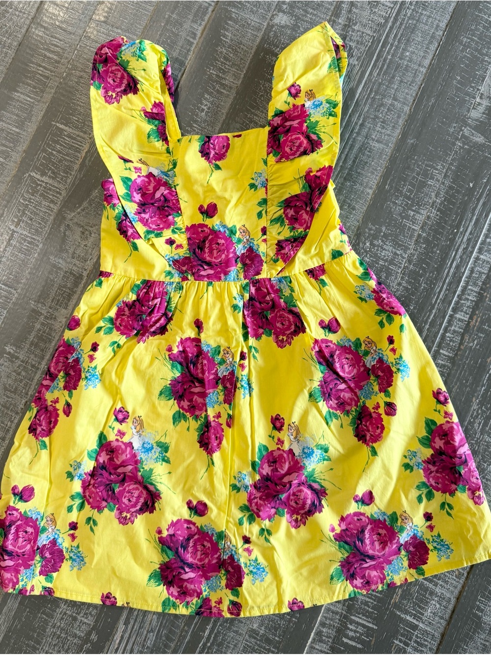Janie and Jack & Disney Alice in Wonderland Yellow Dress with Pink Rose Print